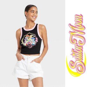 Sailor Moon X Target | Black Graphic Racerback Cropped Tank Top | Size Large